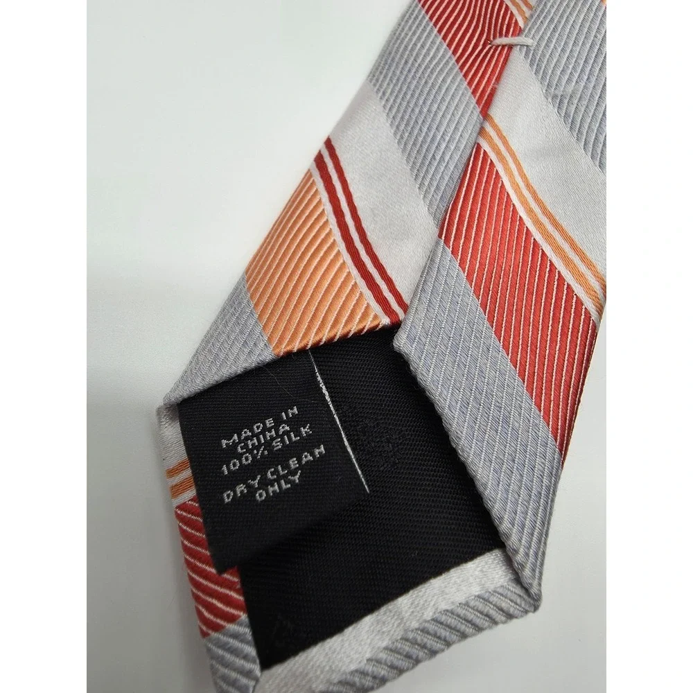 Express Orange Red Silver White Striped Necktie Silk Tie 58
